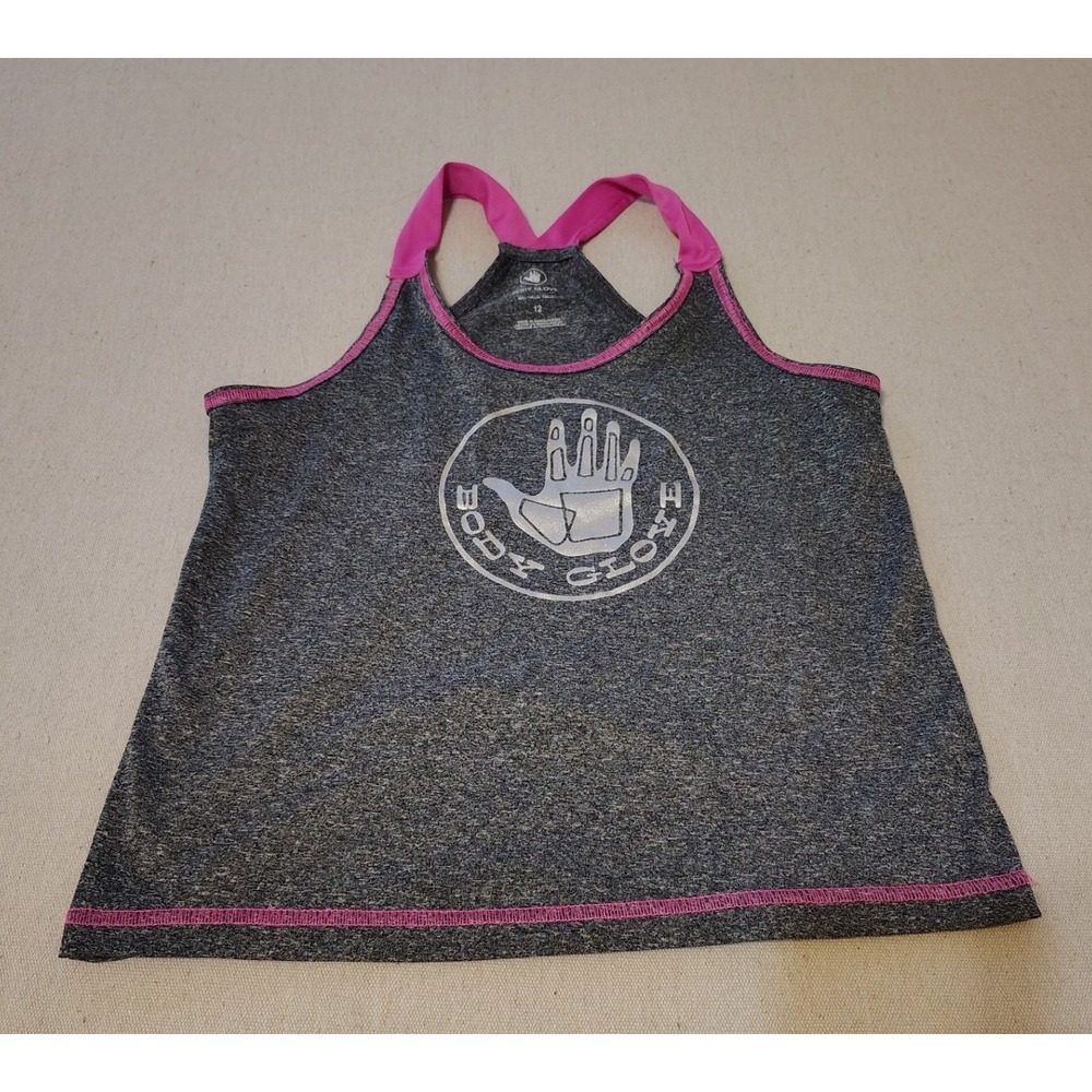 Body Glove Girls Athletic Tank Top Size 12 Gray Pink Graphic Logo K